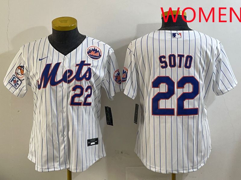 Women New York Mets #22 Soto White Stirpe Game 2025 Nike MLB Jersey style 3